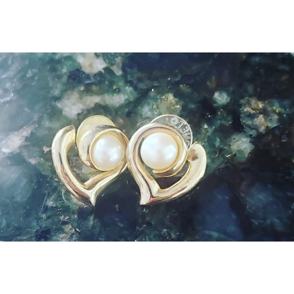 Vintage gold heart with pearl earrings - Picture 1 of 4